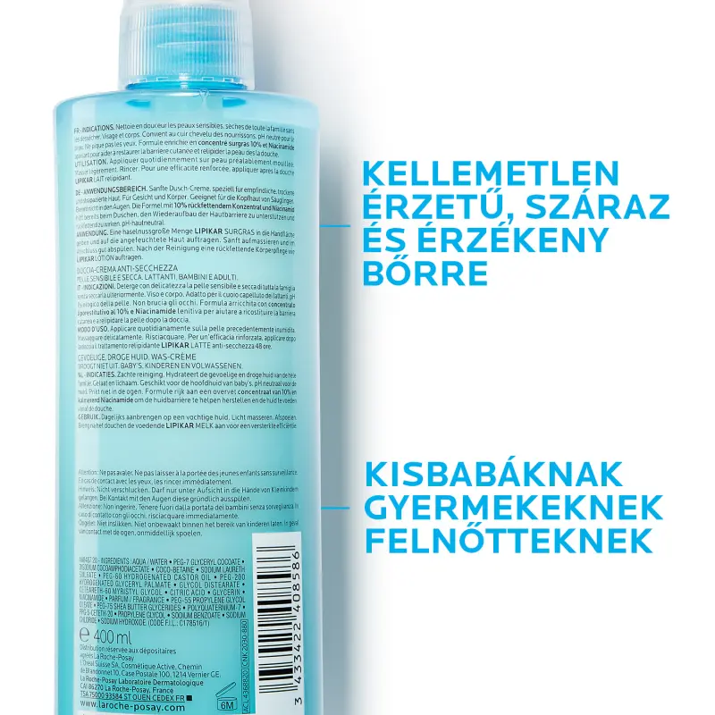 Lipikar Surgras Koncentrált krém-tusfürdő 400 ml